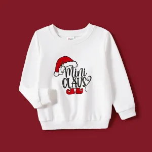 Christmas Family Matching Letters & Santa Hat Print Cotton Long Sleeve Tops #1164102