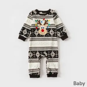 Christmas Family Matching Reindeer Embroidered Allover Pattern Long-sleeve Fuzzy Flannel Tops #1055578