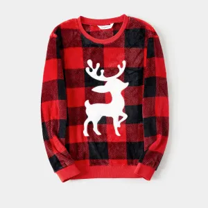 Christmas Family Matching Reindeer Graphic Thickened Flannel Long-sleeve Plaid Tops #1055696