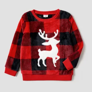 Christmas Family Matching Reindeer Graphic Thickened Flannel Long-sleeve Plaid Tops #1055702