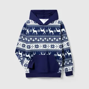 Christmas Family Matching Reindeer & Snowflake Allover Print Long-sleeve Hooded Tops #1116669