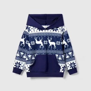 Christmas Family Matching Reindeer & Snowflake Allover Print Long-sleeve Hooded Tops #1116681