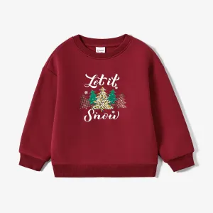 Christmas Family Matching Tree&Letters Print Long-sleeve Fleece-lining Sweatshirt Tops #1193663