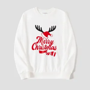 Christmas Hat and Letter Print Family Matching White Tops #1095519