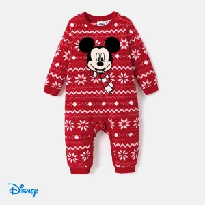 Disney Mickey and Friends Christmas Family Matching Snowflake Character Print Plush Crew Neck Sweatshirt