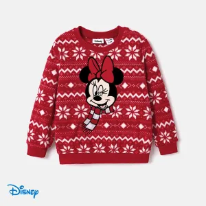 Disney Mickey and Friends Christmas Family Matching Snowflake Character Print Plush Crew Neck Sweatshirt #1076456