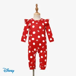 Disney Mickey and Friends Family Matching Character Print Polka Dots Long-sleeve Red Dress or Cotton Top #1167097