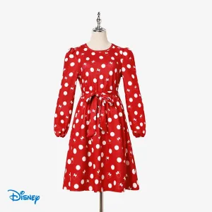 Disney Mickey and Friends Family Matching Character Print Polka Dots Long-sleeve Red Dress or Cotton Top #1167098