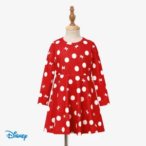 Disney Mickey and Friends Family Matching Character Print Polka Dots Long-sleeve Red Dress or Cotton Top #1167101