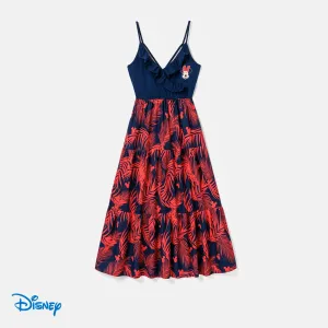 Disney Mickey and Friends Family Matching Plant Print Splice Ruffled Cami Dresses and Striped Cotton Short-sleeve T-shirts Sets #1044027
