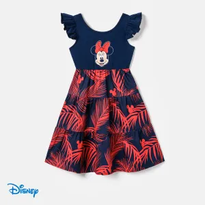 Disney Mickey and Friends Family Matching Plant Print Splice Ruffled Cami Dresses and Striped Cotton Short-sleeve T-shirts Sets #1044034