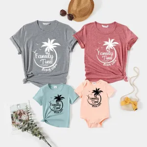 Family Matching 95% Cotton Short-sleeve Coconut Tree & Letter Print T-shirts #769378