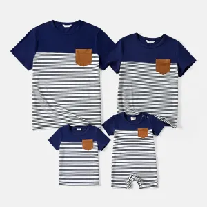 Family Matching 95% Cotton Short-sleeve Colorblock Striped Tee #223953