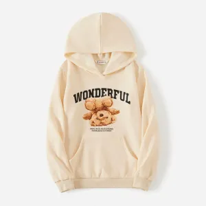 Family Matching Bear and Letter Print Long Sleeve Hooded Top #1094842