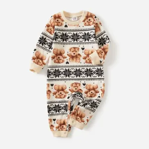 Family Matching Bear and Letter Print Long Sleeve Hooded Top #1094848