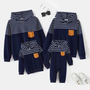 Family Matching Blue Striped Spliced Long-sleeve Hoodies #210075