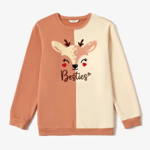 Family Matching Casual Color-block Reindeer&Letters Print Long Sleeve Tops #1193704