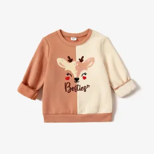 Family Matching Casual Color-block Reindeer&Letters Print Long Sleeve Tops #1193708