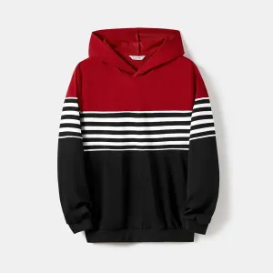Family Matching Casual Color-block Stripes Print Long Sleeve Hooded Sweatshirts #1192871