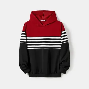Family Matching Casual Color-block Stripes Print Long Sleeve Hooded Sweatshirts #1192876