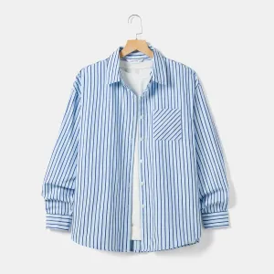 Family Matching Cotton Long-sleeve Stripe Blue Shirts Tops #1098473