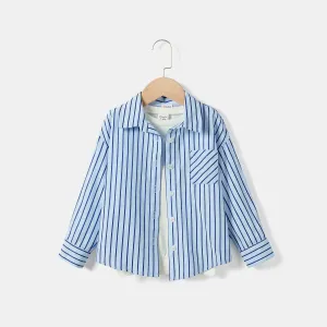 Family Matching Cotton Long-sleeve Stripe Blue Shirts Tops #1098478