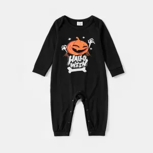 Family Matching Halloween Pumpkin and Glow In The Dark Letter Print Black Long-sleeve Sweatshirts #1068475