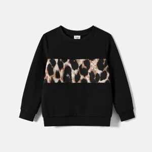 Family Matching Leopard Color Block Long-sleeve Tops #1065399
