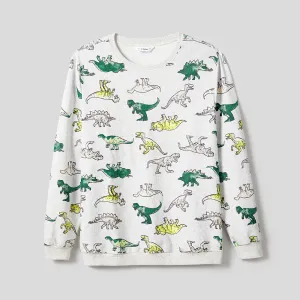 Family Matching Long Sleeved Dinosaur-Print Cotton Tops #1059351