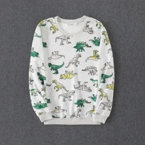 Family Matching Long Sleeved Dinosaur-Print Cotton Tops #1059354