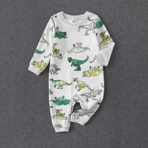 Family Matching Long Sleeved Dinosaur-Print Cotton Tops #1059361