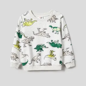 Family Matching Long Sleeved Dinosaur-Print Cotton Tops #1059365