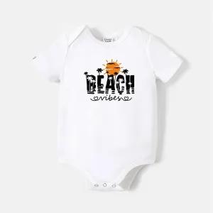 Go-Neat Water Repellent and Stain Resistant Family Matching Beach & Letter Print Short-sleeve Tee #925656