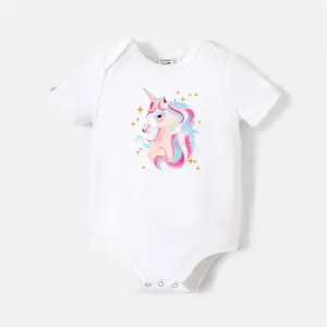 Go-Neat Water Repellent and Stain Resistant Mommy and Me Unicorn Print Short-sleeve Tee