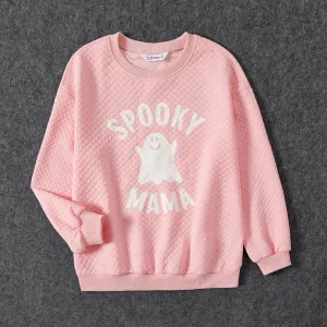 Halloween Family Matching Glow in the Dark Pink Letter & Ghost Print Tops #1062322