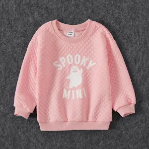 Halloween Family Matching Glow in the Dark Pink Letter & Ghost Print Tops