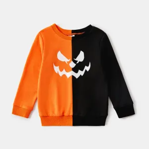 Halloween Family Matching Glow In The Dark Pumpkin Print Long-sleeve Colorblock Sweatshirts #815217