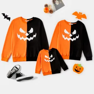 Halloween Family Matching Glow In The Dark Pumpkin Print Long-sleeve Colorblock Sweatshirts #996975