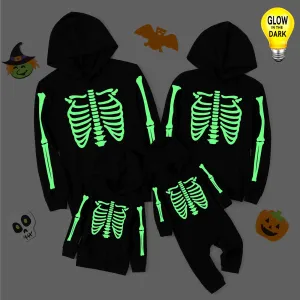 Halloween Glow In The Dark Skeleton Print Black Family Matching Long-sleeve Hoodies #815705