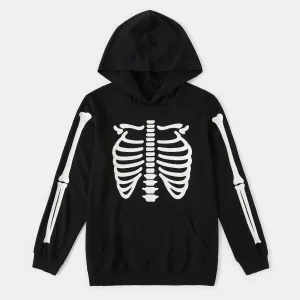 Halloween Glow In The Dark Skeleton Print Black Family Matching Long-sleeve Hoodies #997925