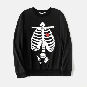 Halloween Glow In The Dark Skeleton Print Long-sleeve Pullover Sweatshirts