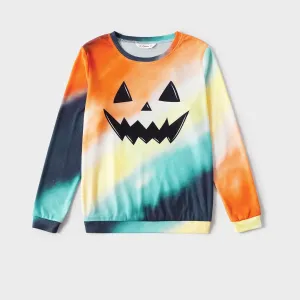 Halloween Pumpkin Face Print Rainbow Ombre Long-sleeve Sweatshirts for Mom and Me #815484