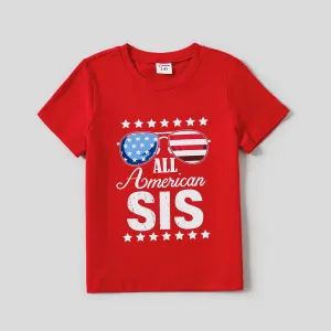 Independence Day Family Matching Cotton Letters Print Short-sleeve Tops #1033701