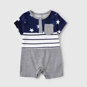Independence Day Family Matching Stripe Panel Short-sleeve Top #927879