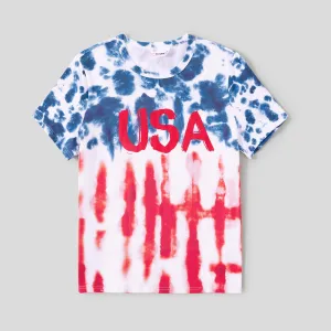 Independence Day Family Matching Tie Dye Letter Print Cotton Short-sleeve Tops #1037074