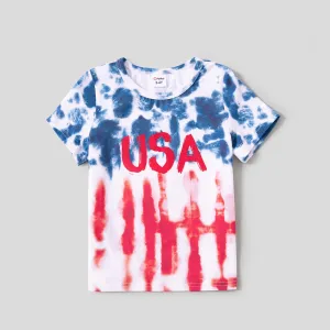Independence Day Family Matching Tie Dye Letter Print Cotton Short-sleeve Tops #1037086