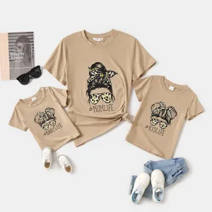 Mommy and Me Matching Olive Green Letter Print Short Sleeves Graphic T-shirts #191104