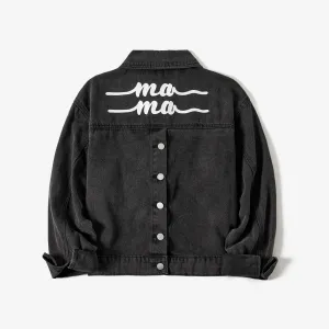 Mommy and Me Casual Letter Print Buttons & Patch Pocket Design Long-sleeve Jackets Denim Coats #1210097