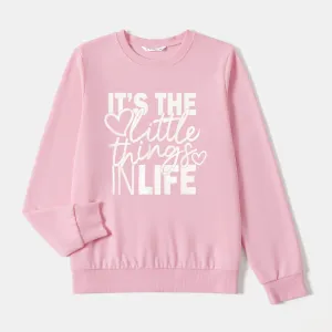 Mommy and Me Cotton Pink Letters Print Long Sleeve Tops #1168671