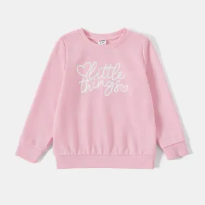 Mommy and Me Cotton Pink Letters Print Long Sleeve Tops #1168681